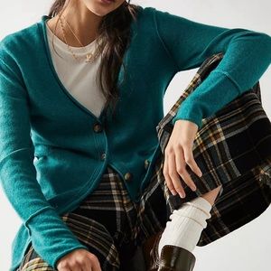 Free People Wear It Well XS & Med Green Super Soft Button Cardi Cardigan Sweater